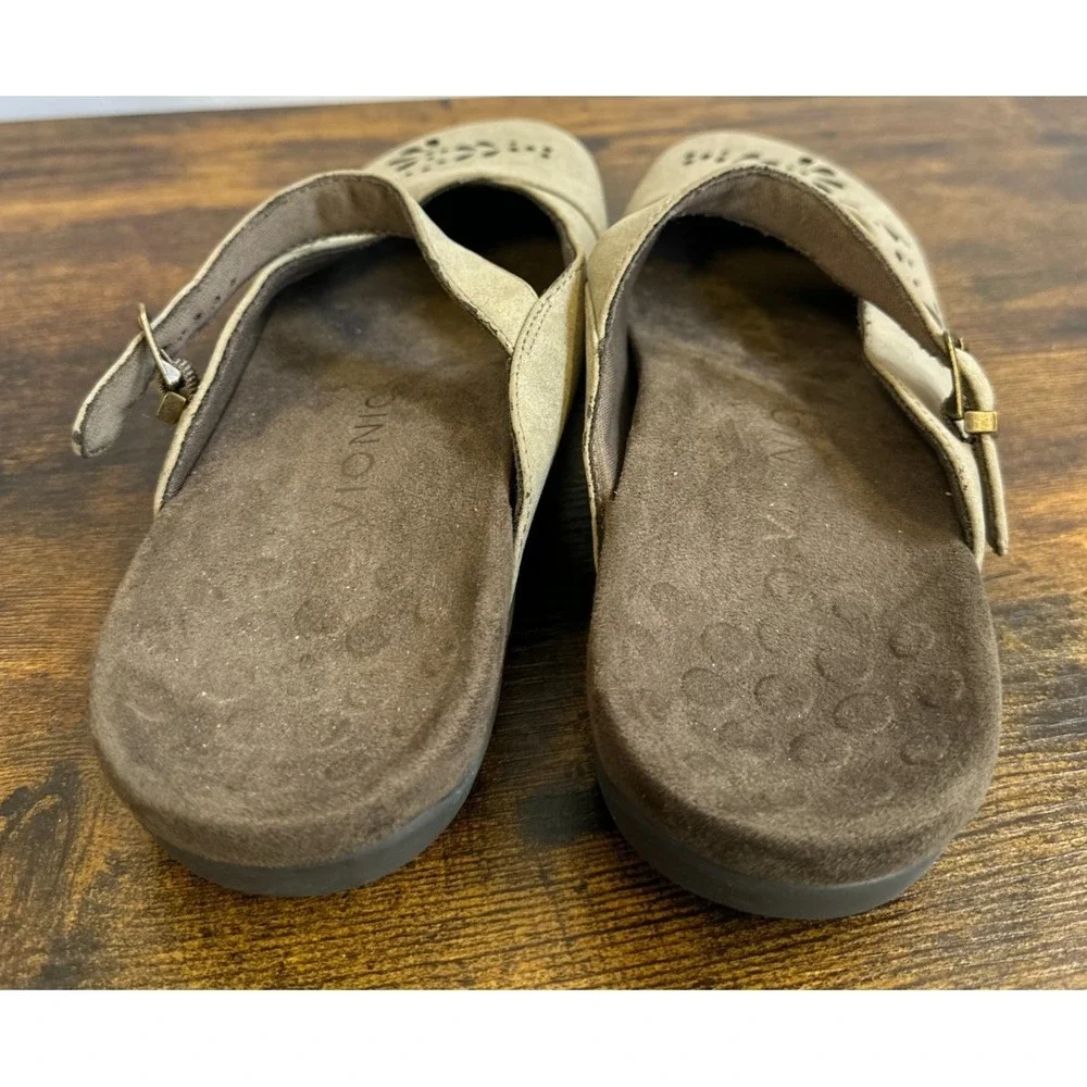 Vionic Rest Midway Mary Jane Mules Taupe Laser Cut Floral Orthotic Shoes Size8 - Picture 11 of 14